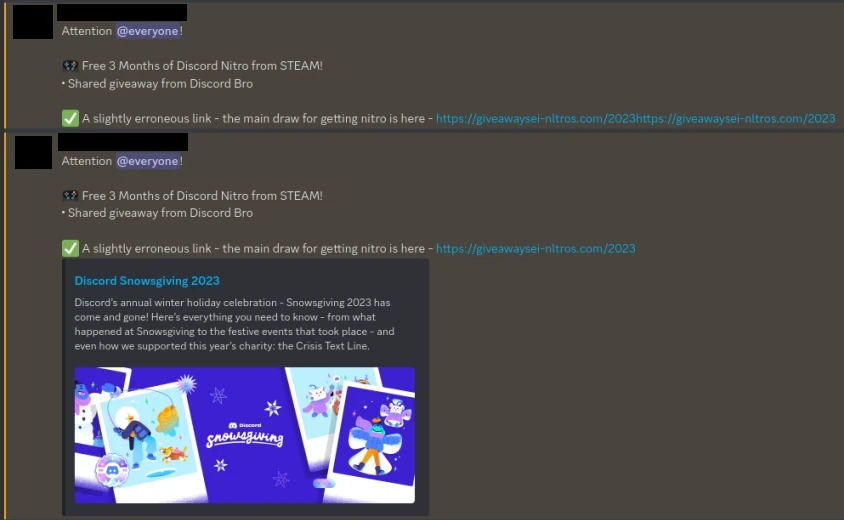 Dangerous link that disguises as a Discord Nitro Link