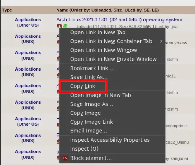 Copying Address of Magnet Link